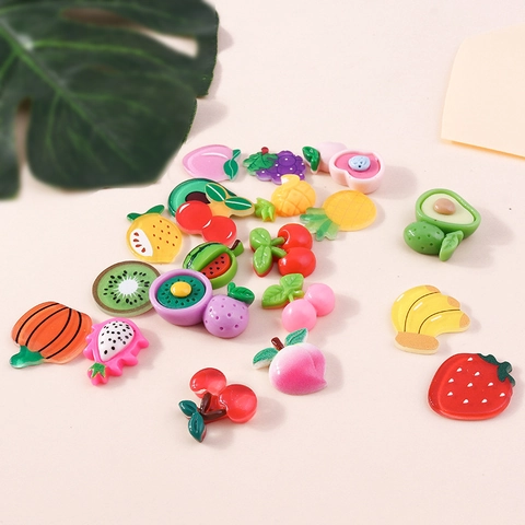 Simulation Fruit Resin Charms DIY Handcraft Accessories For Phone Case Decoration Cute Strawberry Peach Banana Flatback Resin Cabochons For Fridge Magnet