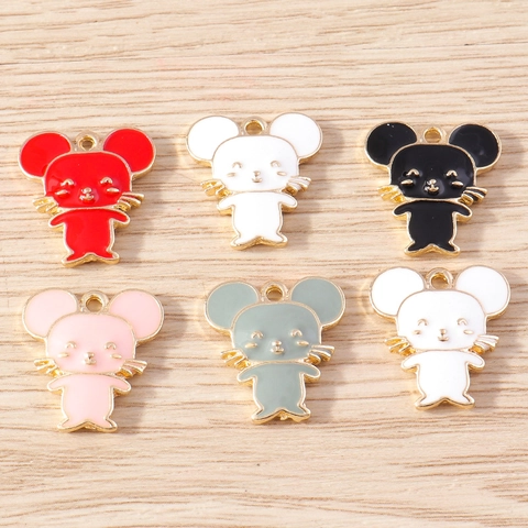 Cartoon Mouse Alloy Enamel Charms Gold Edge DIY Jewelry Making Accessories Cute Animal Mouse Pendants For Crafting
