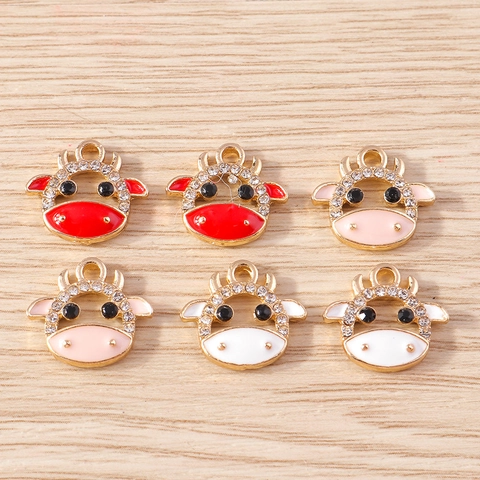 Cartoon Cow Animal Alloy Rhinestone Enamel Charms For DIY Necklace Bracelet Making Cute Jewelry Accessories Pendants
