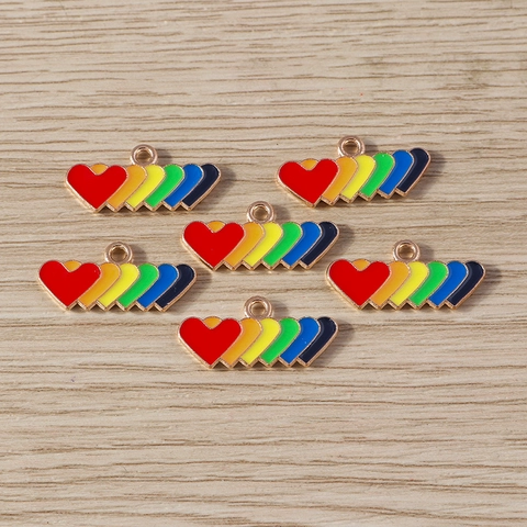 Regenbogen Herz Emaille Anhänger Legierung Mehrfarbig Verlauf Herz Anhänger Für DIY Schmuckherstellung Zubehör