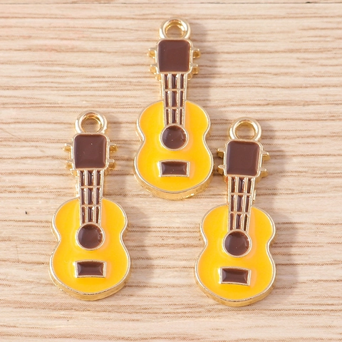 Creative Cartoon Guitar Alloy Enamel Charms Musical Instrument Pendant For Handcrafted Jewelry Making DIY Accessory