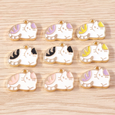Cartoon Cute Cat Alloy Enamel Pendants DIY Jewelry Making Accessories For Necklace Bracelet Pink Black Yellow Mixed Colors