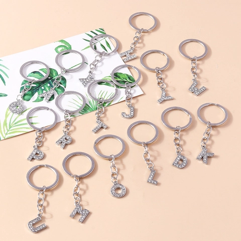 Portachiavi con Lettera Argento Strass Alfabeto Iniziale Pendaglio Moda Anello Chiave per Donne Borse Ornamento Regalo