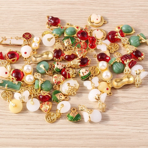 Amuletos de Joyería de Aleación con Goteo de Aceite de Estilo Chino Tradicional Esmalte Zongzi Bolsa de la Suerte Cacahuete Perla Artificial Para DIY