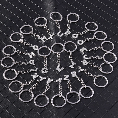 Portachiavi con Lettera Argento Strass Alfabeto Iniziale Pendaglio Moda Anello Chiave per Donne Borse Ornamento Regalo