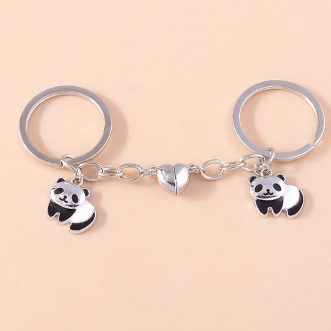 Leuke Panda Magneet Hart Sleutelhanger van Metaal Met Emaille Hangers voor Tassen of Sleutels Ideaal als Creatief Vriendschapscadeau