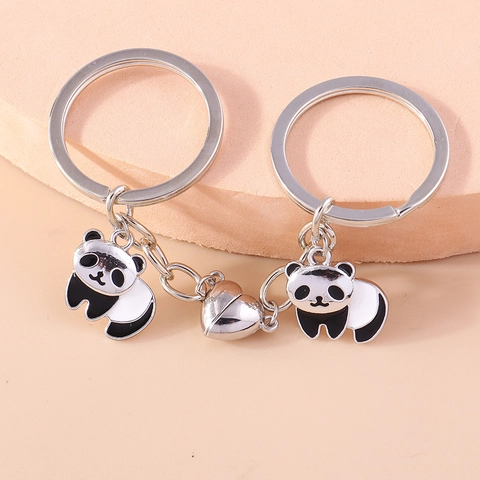 Leuke Panda Magneet Hart Sleutelhanger van Metaal Met Emaille Hangers voor Tassen of Sleutels Ideaal als Creatief Vriendschapscadeau