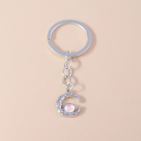 Llavero de Metal de Luna Creciente Romántica Con Incrustaciones Iridiscentes Diamantes de Imitación Textura Martillada Colgante de Bolso