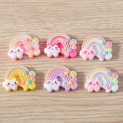 Cute Resin Rainbow Cloud Charms Smile Face Glitter Flatback Cabochons For DIY Jewelry Making Scrapbooking Phone Case Decor