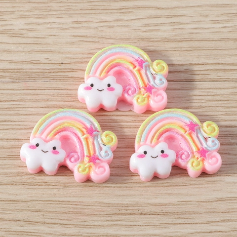 Cute Resin Rainbow Cloud Charms Smile Face Glitter Flatback Cabochons For DIY Jewelry Making Scrapbooking Phone Case Decor