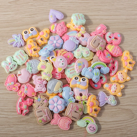 Gemengde Cartoon Hars Charms Schattig Dier Regenboog Harten Flatback Cabochons Voor DIY Telefoon Geval Haar Clip Sieraden Maken Accessoires