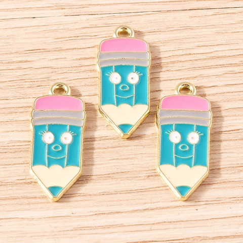 Cartoon Cute Pencil Shape Alloy Enamel Charms For DIY Jewelry Making Necklaces Bracelets Earring Pendants Handcraft Accessories