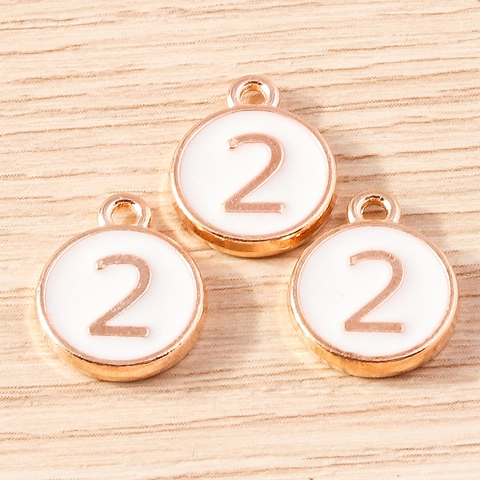 Pendentifs Ronds en Alliage d'Émail Chiffres Alphabet Or Rose Pour Fabrication de Collier Bracelet DIY Petits Accessoires