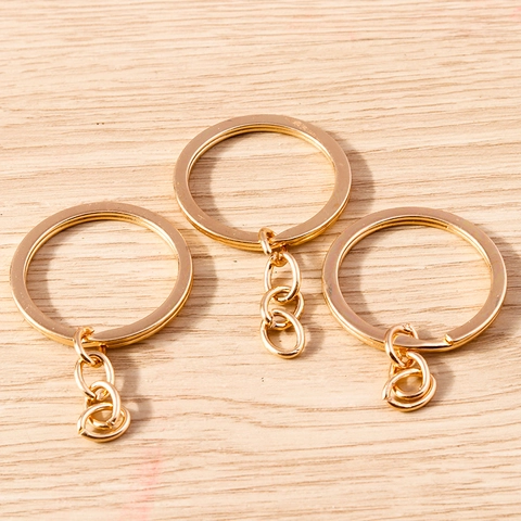 Simple Alloy DIY Keychain Accessory Metal Split Flat Key Rings With Link Chain Gold Silver Plated Jewelry Making Finding