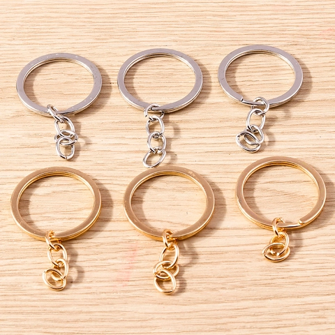 Simple Alloy DIY Keychain Accessory Metal Split Flat Key Rings With Link Chain Gold Silver Plated Jewelry Making Finding