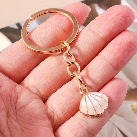 Llavero de Metal de Estrella de Mar y Concha de Océano Aleación de Oro Esmalte Colgante de Bolso para Mujeres Niñas