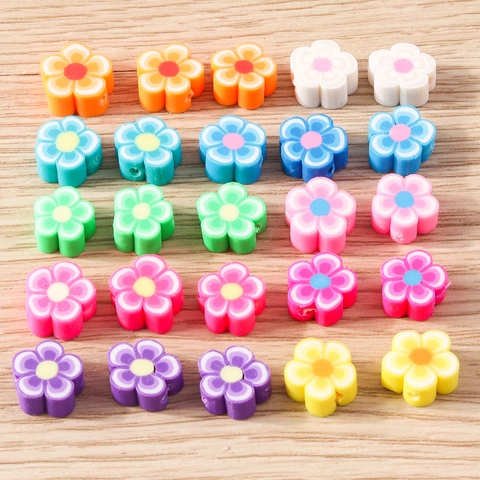 Perles en Pâte Polymère Marguerite Multicolores pour Création de Bijoux DIY Bracelet Collier Boucles d'Oreilles Petites Fleurs à Cinq Pétales