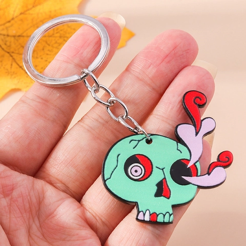 Portachiavi Teschio Verde Cartoon Punk Gothic Ciondolo in Lega di Zinco Anello Portachiavi Accessori Cool per Festa di Halloween