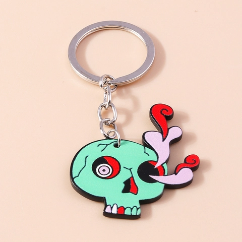 Portachiavi Teschio Verde Cartoon Punk Gothic Ciondolo in Lega di Zinco Anello Portachiavi Accessori Cool per Festa di Halloween