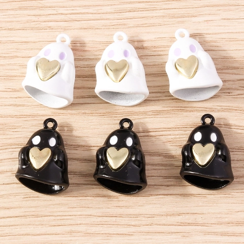 Cartoon Halloween Ghost Pendants With Gold Heart Alloy Enamel Charms For DIY Jewelry Making Accessories Handcrafted Decor Gift