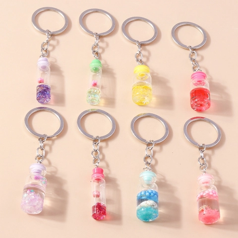 Llavero Creativo de Mini Botella a la Deriva Con Flores Secas Caracola Colgante de Líquido Llavero de Aleación para Bolso Regalo Mujer