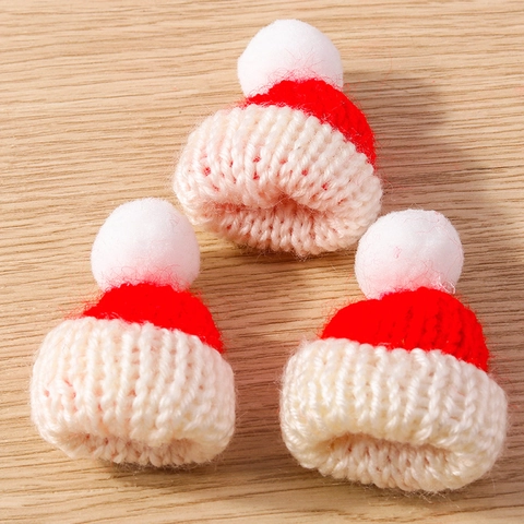Mini Cappello di Natale a Maglia Accessori per Decorazioni Fai da Te Divertente Cappello di Babbo Natale Rosso Bianco per Bambole Regalo Artigianato Ornamento Festivo