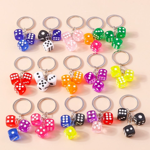 Creative Resin Dice Keychain Personalized Colorful Geometric Cube Key Ring For Bag Decor DIY Accessories Fun Gift For Unisex