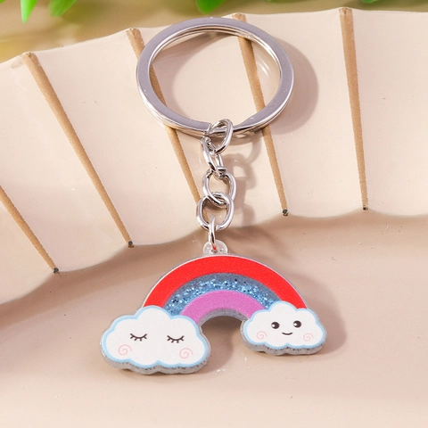 Cartoon Regenbogen Schlüsselanhänger Süß Acryl Wolke Herz Stern Anhänger Zinklegierung Schlüsselring Mehrfarbig Tasche Zubehör Für Damen Kinder Geschenk