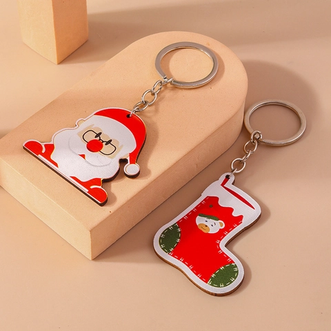 Portachiavi di Natale in Acrilico a Fumetti Pendente Babbo Natale e Calza con Orso per Festa Decorazione Accessori per Borse