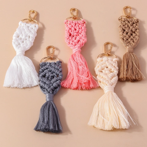 Handgemachte Macrame Quaste Schlüsselanhänger Für Damen Vintage Europäische Böhmische Plüsch Handgewebte Tasche Anhänger Geschenk