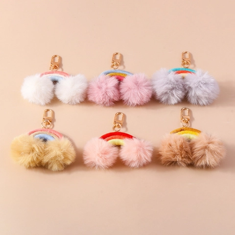 Portachiavi Arcobaleno Tessuto a Mano Con Pompon in Pelliccia Sintetica Carino Boho Charm per Borsa Chiusura a Moschettone Regalo