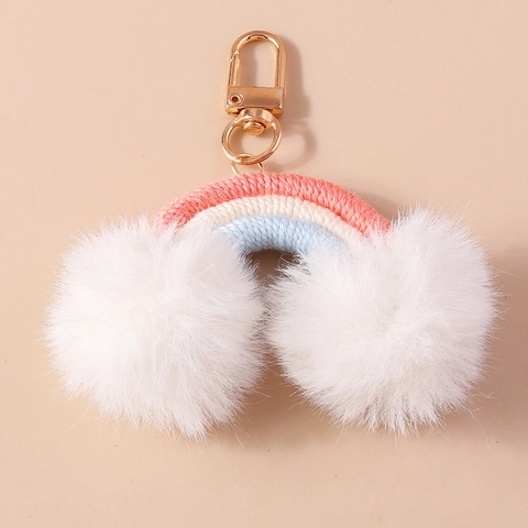 Portachiavi Arcobaleno Tessuto a Mano Con Pompon in Pelliccia Sintetica Carino Boho Charm per Borsa Chiusura a Moschettone Regalo