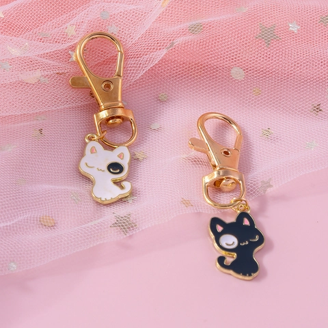 Cute Cartoon Cat Pet ID Tag Alloy Enamel Kitten Pendant For Dog Cat Collar Accessories Keychain Bag Decoration Jewelry