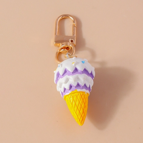 Süßer Cartoon Simulation Eiscreme Waffeltüte Schlüsselanhänger Harz Dessert Anhänger Gold Verschluss Tasche Charm Schmuck Zubehör