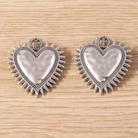 Retro Alloy Sacred Heart Crown Pendants Antique Silver Finish Vintage Religious Style Charms For DIY Jewelry Making Accessories