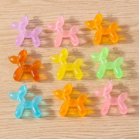 Colorful Resin Balloon Dog Pendants With Metal Ring For DIY Jewelry Making Cartoon Animal Glitter Charms Accessories For Earrings Necklaces