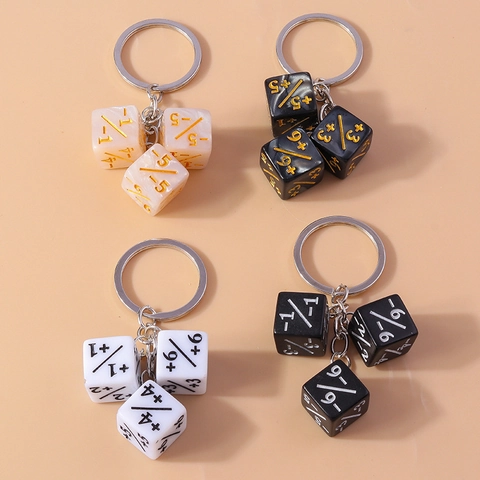 Creative Dice Keychain With 3Pcs Square Geometric Number Pendants Plastic Resin Game Counter Accessories For Men Women Gift
