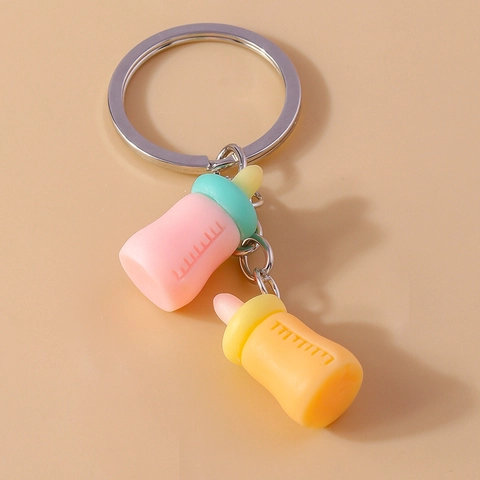 Creative Cute Milk Bottle Keychain Resin 3D Simulation Feeding Bottle Pendant Macaron Colors Bag Hanging Jewelry Gift Women Kids