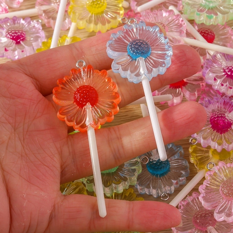 Resin Daisy Flower Lollipop Charms Creative DIY Jewelry Accessories Floral Pendant For Earrings Keychains Handcrafted Mixed Colors