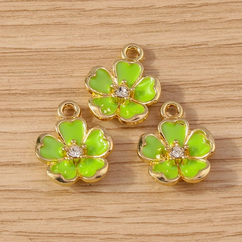 Alloy Enamel Flower Charms With Rhinestone Center DIY Jewelry Making Pendants For Necklace Bracelet Earrings Handcraft
