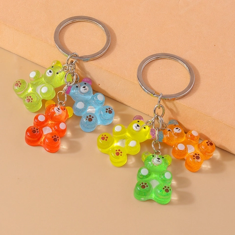 Simpatico Portachiavi in Resina a Forma di Orsetto Colorato Trasparente con Brillantini Ciondolo per Borsa Gioielli di Moda