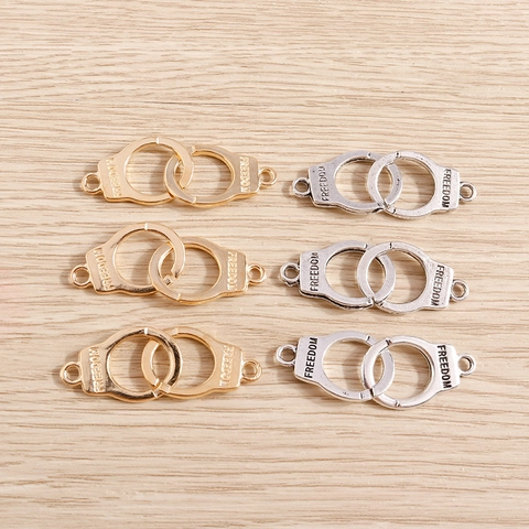 10pcs DIY Handcuff Connectors Alloy Freedom Engraved Pendants For Jewelry Making Bracelet Necklace Findings Gold Silver