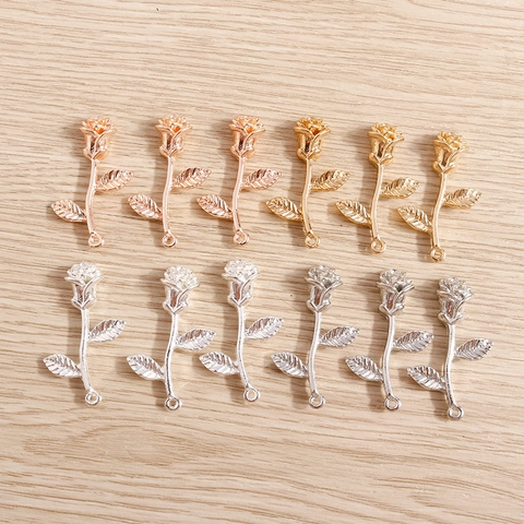 Elegante Zinklegering Roos Bloem Hangers Voor DIY Sieraden Maken Kettingen Oorbellen Accessoires Florale Bedeltjes