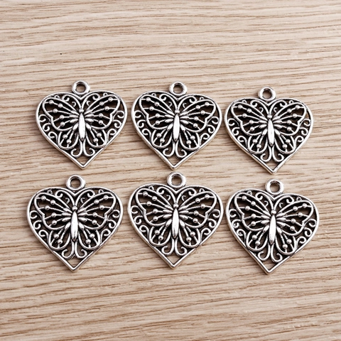 Vintage Legierung Hohl Herz Schmetterling Anhänger Galvanisiert Silber DIY Schmuckherstellung Charms Für Halskette Armband