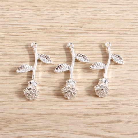 Elegante Zinklegering Roos Bloem Hangers Voor DIY Sieraden Maken Kettingen Oorbellen Accessoires Florale Bedeltjes