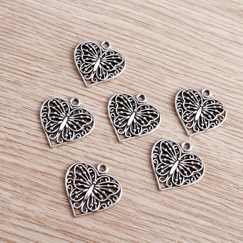 Vintage Legierung Hohl Herz Schmetterling Anhänger Galvanisiert Silber DIY Schmuckherstellung Charms Für Halskette Armband