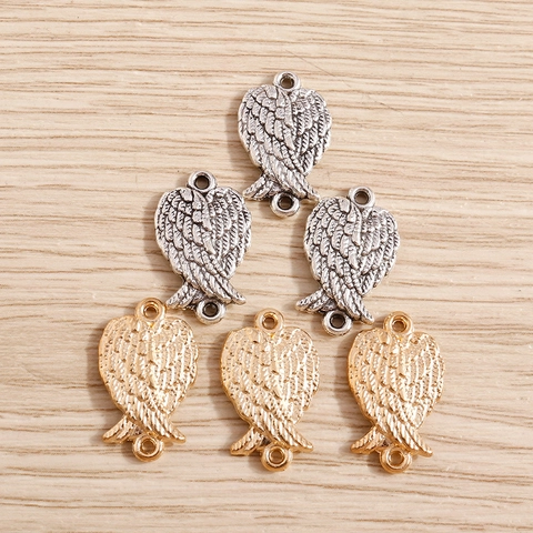 Alloy Angel Wing Feather Pendants DIY Jewelry Making Vintage Double Hole Connectors Handicraft Accessories For Women