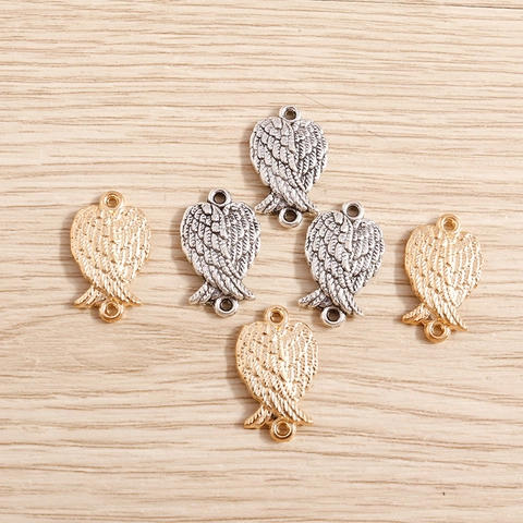 Alloy Angel Wing Feather Pendants DIY Jewelry Making Vintage Double Hole Connectors Handicraft Accessories For Women