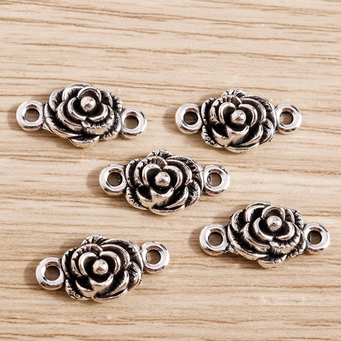 Ciondoli Rosa in Lega di Zinco Argento Antico Vintage per Creazione di Gioielli Fai da Te Collane Bracciali Pendenti Floreali