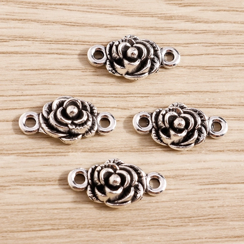 Ciondoli Rosa in Lega di Zinco Argento Antico Vintage per Creazione di Gioielli Fai da Te Collane Bracciali Pendenti Floreali